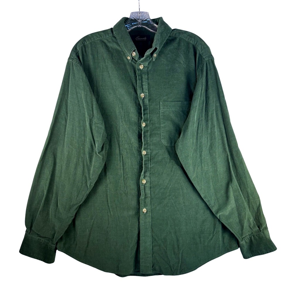 Roundtree & Yorke Casuals Mens Large Green Corduroy Button Down Shirt Long‎ Slv